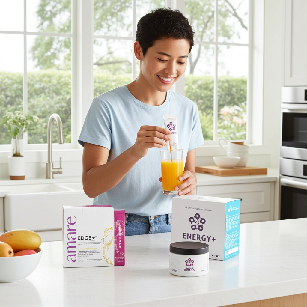 Amare Happy Juice Pack – EDGE+ Mango + Energy+ Dragon Fruit + MentaBiotics