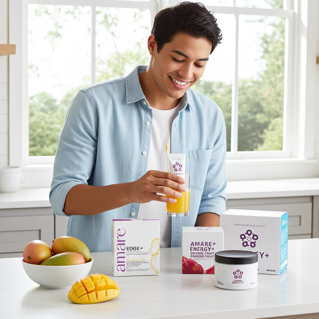 Amare Happy Juice Pack – EDGE+ Mango + Energy+ Dragon Fruit + MentaBiotics